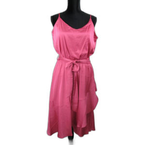 Tahari A.S.L. Dress L Fuchsia Satin Ruffle Hem Polyester Spandex (RK122)